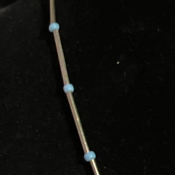 Silver Tone Choker Necklace With Aqua Beads (369) - Picture 2 of 5